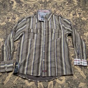 Fender Rock & Roll Religion Button Shirt Mens Large Goth Emo Y2K Brown Corduroy